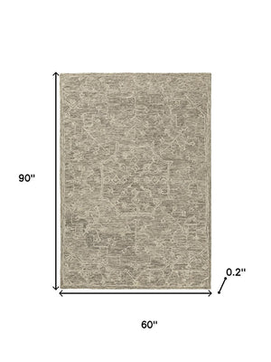 HomeRoots 5' Hand-Tufted Brown and Tan Wool Floral Round Rug - Durable, Unique Design for Any Space 719030