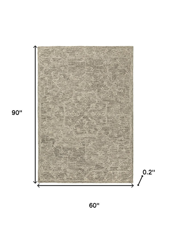 HomeRoots 5' Hand-Tufted Brown and Tan Wool Floral Round Rug - Durable, Unique Design for Any Space 719030