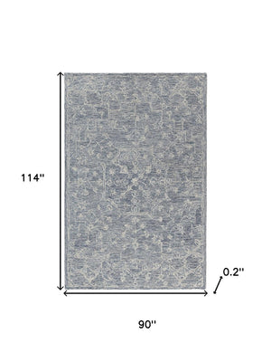 HomeRoots 5' Blue & Ivory Hand-Tufted Wool Area Rug – Elegant Floral Design for Cozy, High-Traffic Spaces 719034