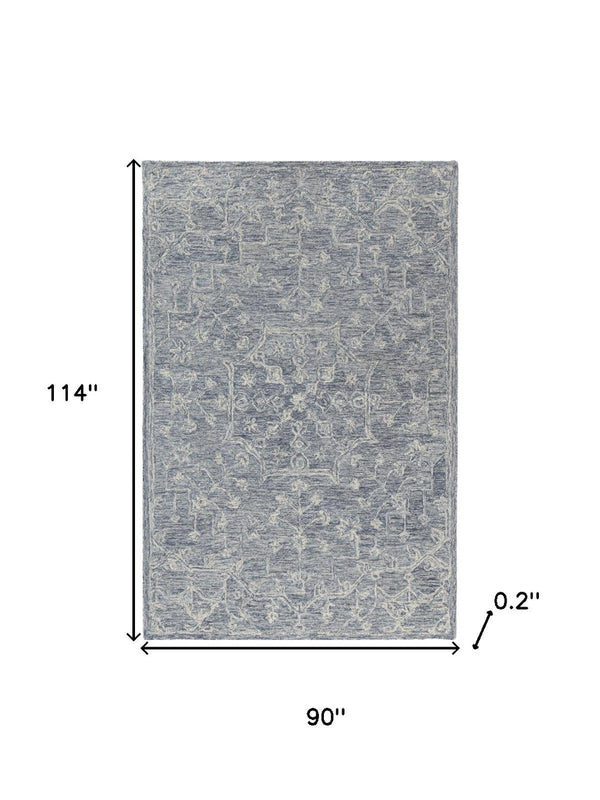 HomeRoots 5' Blue & Ivory Hand-Tufted Wool Area Rug – Elegant Floral Design for Cozy, High-Traffic Spaces 719034