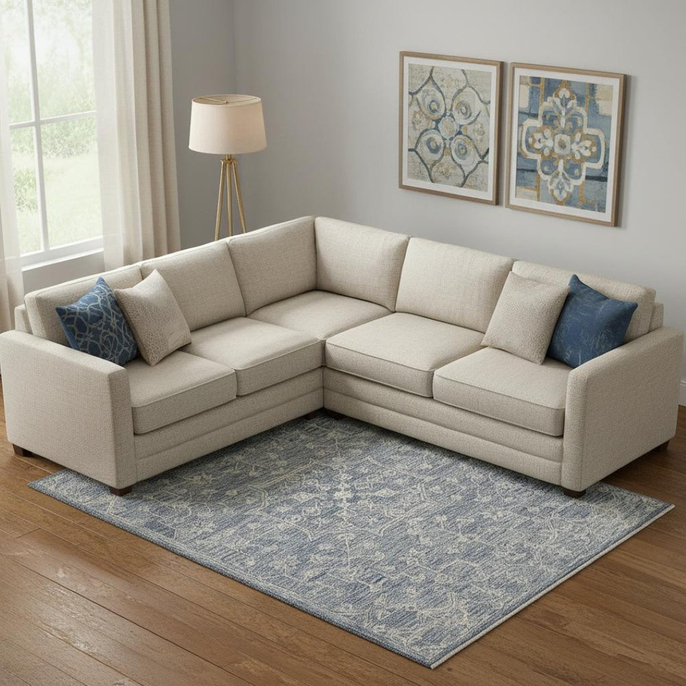 HomeRoots 5' Blue & Ivory Hand-Tufted Wool Area Rug – Elegant Floral Design for Cozy, High-Traffic Spaces 719034
