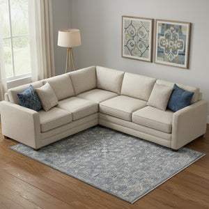HomeRoots 5' Blue & Ivory Hand-Tufted Wool Area Rug – Elegant Floral Design for Cozy, High-Traffic Spaces 719034