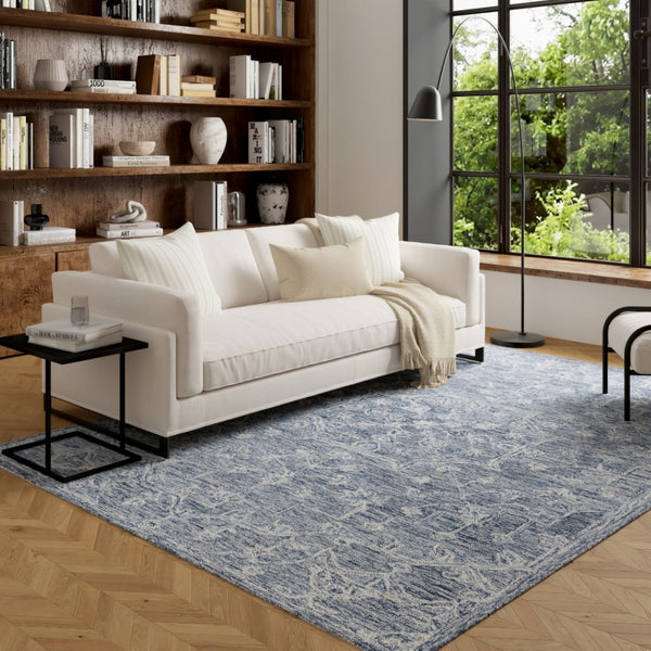 HomeRoots 5' Blue & Ivory Hand-Tufted Wool Area Rug – Elegant Floral Design for Cozy, High-Traffic Spaces 719034
