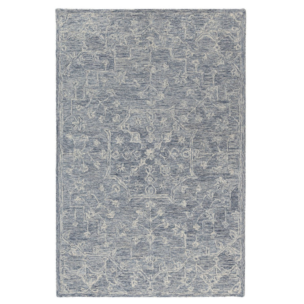 HomeRoots 5' Blue & Ivory Hand-Tufted Wool Area Rug – Elegant Floral Design for Cozy, High-Traffic Spaces 719034
