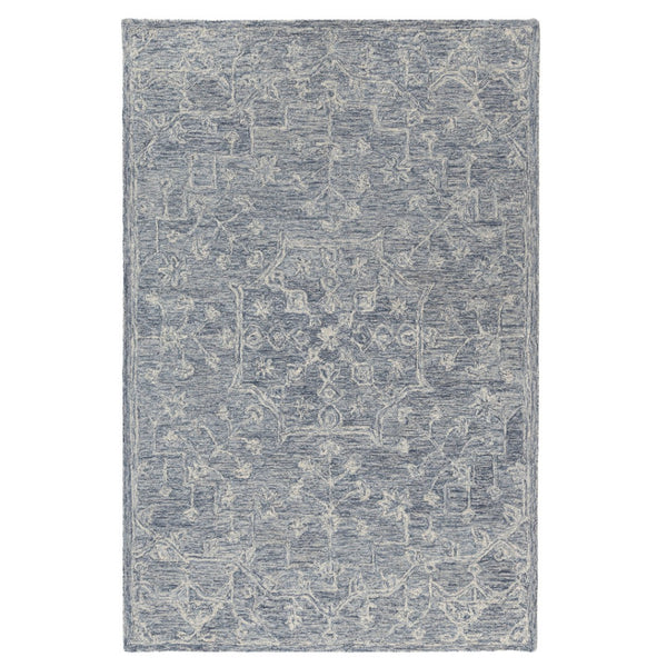 HomeRoots 5' Blue & Ivory Hand-Tufted Wool Area Rug – Elegant Floral Design for Cozy, High-Traffic Spaces 719034