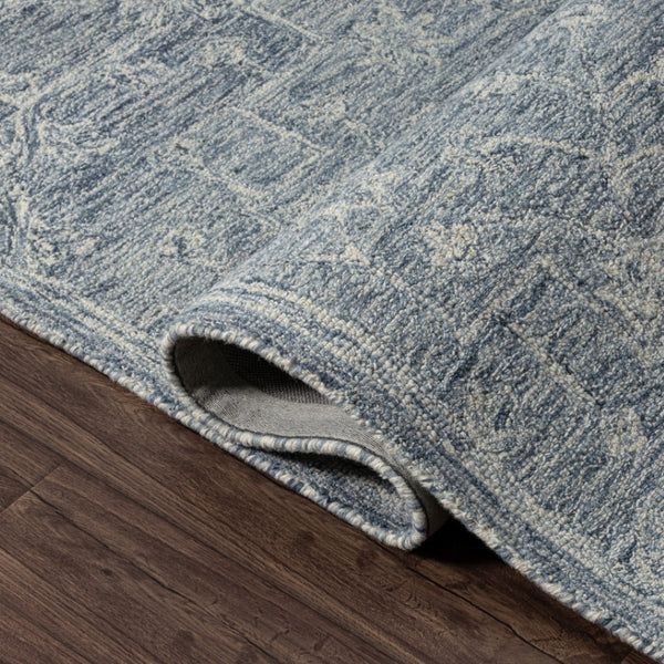 HomeRoots 5' Blue & Ivory Hand-Tufted Wool Area Rug – Elegant Floral Design for Cozy, High-Traffic Spaces 719034