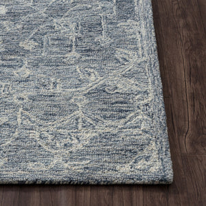 HomeRoots 5' Blue & Ivory Hand-Tufted Wool Area Rug – Elegant Floral Design for Cozy, High-Traffic Spaces 719034