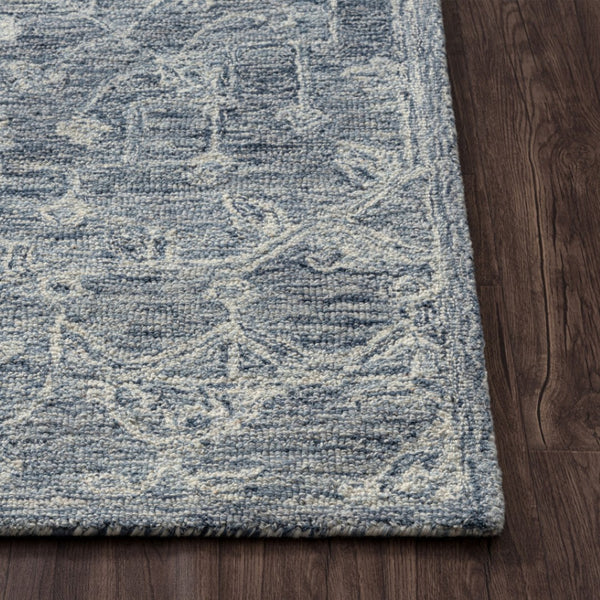 HomeRoots 5' Blue & Ivory Hand-Tufted Wool Area Rug – Elegant Floral Design for Cozy, High-Traffic Spaces 719034