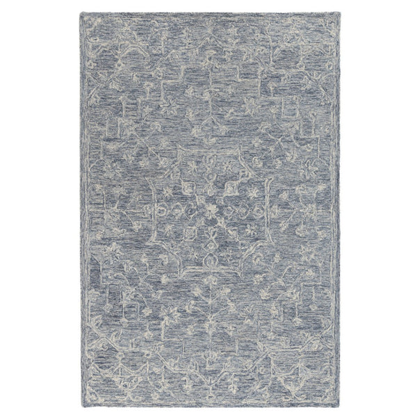 HomeRoots 5' Blue & Ivory Hand-Tufted Wool Area Rug – Elegant Floral Design for Cozy, High-Traffic Spaces 719034
