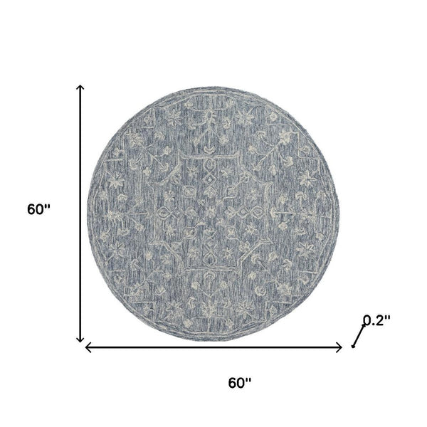 HomeRoots 8' Blue Floral Hand-Tufted Wool Runner Rug – Artisanal Charm for Hallways & Entryways, Unique Design 719036