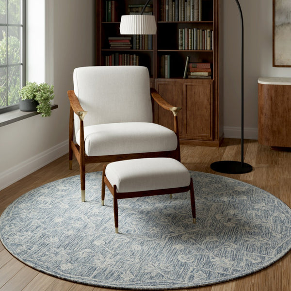 HomeRoots 8' Blue Floral Hand-Tufted Wool Runner Rug – Artisanal Charm for Hallways & Entryways, Unique Design 719036