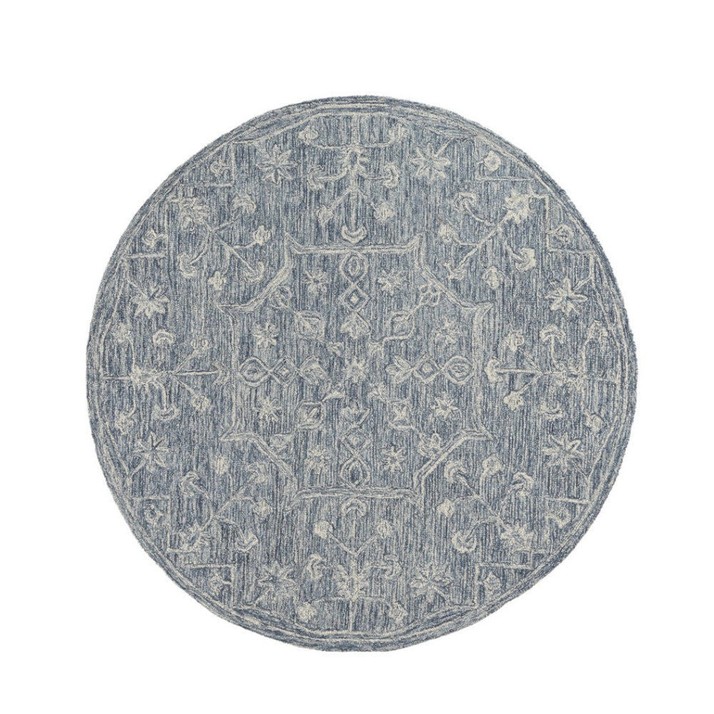 HomeRoots 8' Blue Floral Hand-Tufted Wool Runner Rug – Artisanal Charm for Hallways & Entryways, Unique Design 719036