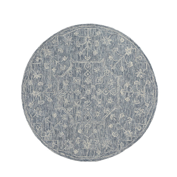 HomeRoots 8' Blue Floral Hand-Tufted Wool Runner Rug – Artisanal Charm for Hallways & Entryways, Unique Design 719036