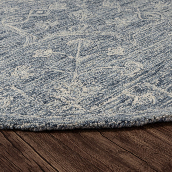 HomeRoots 8' Blue Floral Hand-Tufted Wool Runner Rug – Artisanal Charm for Hallways & Entryways, Unique Design 719036