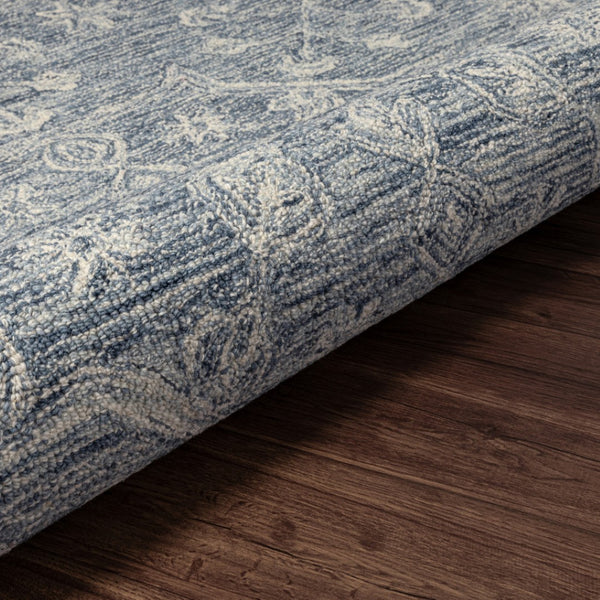 HomeRoots 8' Blue Floral Hand-Tufted Wool Runner Rug – Artisanal Charm for Hallways & Entryways, Unique Design 719036