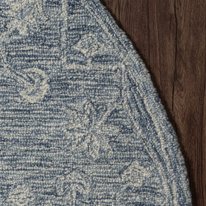 HomeRoots 8' Blue Floral Hand-Tufted Wool Runner Rug – Artisanal Charm for Hallways & Entryways, Unique Design 719036