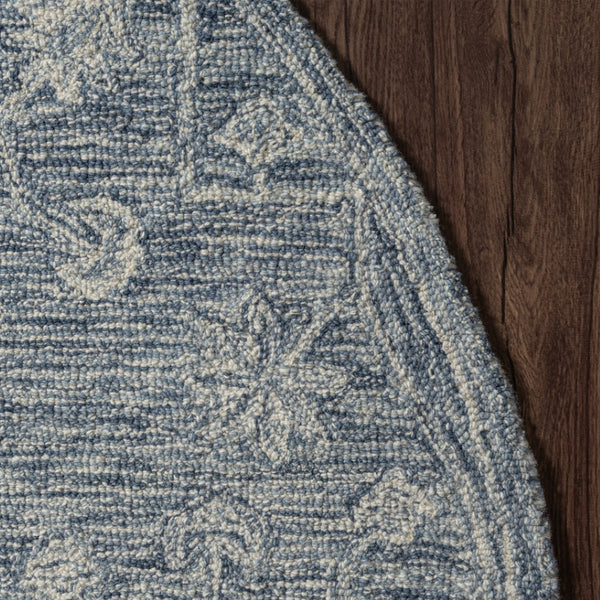 HomeRoots 8' Blue Floral Hand-Tufted Wool Runner Rug – Artisanal Charm for Hallways & Entryways, Unique Design 719036