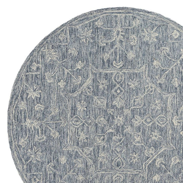 HomeRoots 8' Blue Floral Hand-Tufted Wool Runner Rug – Artisanal Charm for Hallways & Entryways, Unique Design 719036