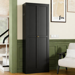 English Elm 61" Matte Black Steel Freestanding Pantry Cabinet with 4 Adjustable Shelves Modern Farmhouse T2398P465984