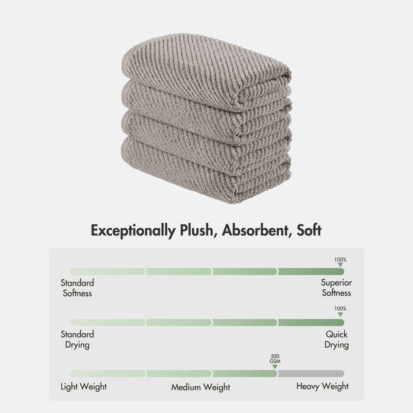 JLA Home Madison Park - 100% Cotton Diagonal Ribbed Hand Towel — Plush Zero-Twist 506 GSM Quick-Dry Luxury for Home Spa Grey MP73-8860