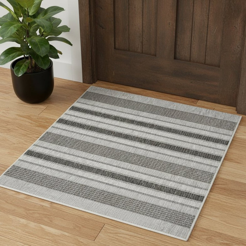 HomeRoots 8' Natural Tan Jute Striped Area Rug - Hand-Woven, Bohemian Charm, Durable for High-Traffic Rooms 719073