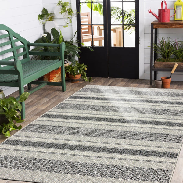 HomeRoots 8' Natural Tan Jute Striped Area Rug - Hand-Woven, Bohemian Charm, Durable for High-Traffic Rooms 719073