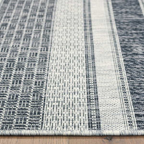 HomeRoots 8' Natural Tan Jute Striped Area Rug - Hand-Woven, Bohemian Charm, Durable for High-Traffic Rooms 719073