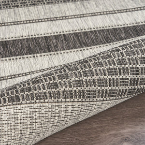 HomeRoots 8' Natural Tan Jute Striped Area Rug - Hand-Woven, Bohemian Charm, Durable for High-Traffic Rooms 719073