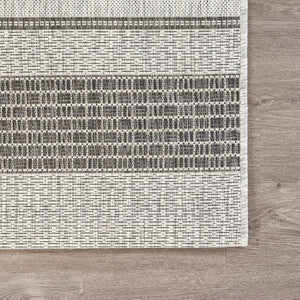 HomeRoots 8' Natural Tan Jute Striped Area Rug - Hand-Woven, Bohemian Charm, Durable for High-Traffic Rooms 719073
