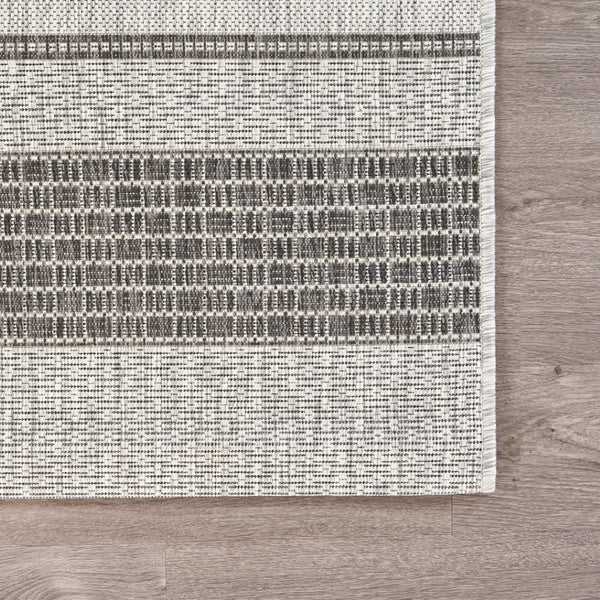 HomeRoots 8' Natural Tan Jute Striped Area Rug - Hand-Woven, Bohemian Charm, Durable for High-Traffic Rooms 719073