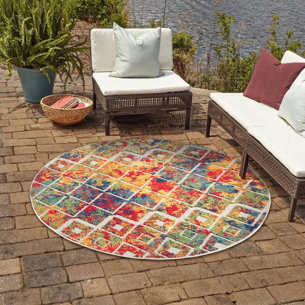 HomeRoots 5' Navy Blue and Red Abstract Area Rug - Modern Design, Durable, Comfortable, Perfect for Any Room 719077