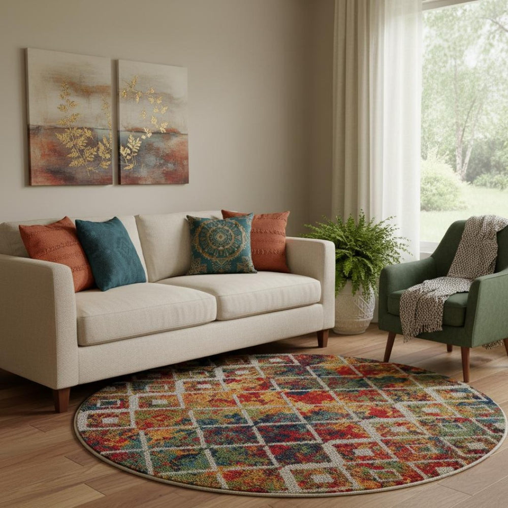 HomeRoots 5' Navy Blue and Red Abstract Area Rug - Modern Design, Durable, Comfortable, Perfect for Any Room 719077