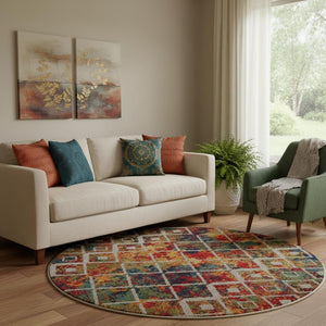 HomeRoots 5' Navy Blue and Red Abstract Area Rug - Modern Design, Durable, Comfortable, Perfect for Any Room 719077