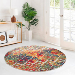 HomeRoots 5' Navy Blue and Red Abstract Area Rug - Modern Design, Durable, Comfortable, Perfect for Any Room 719077