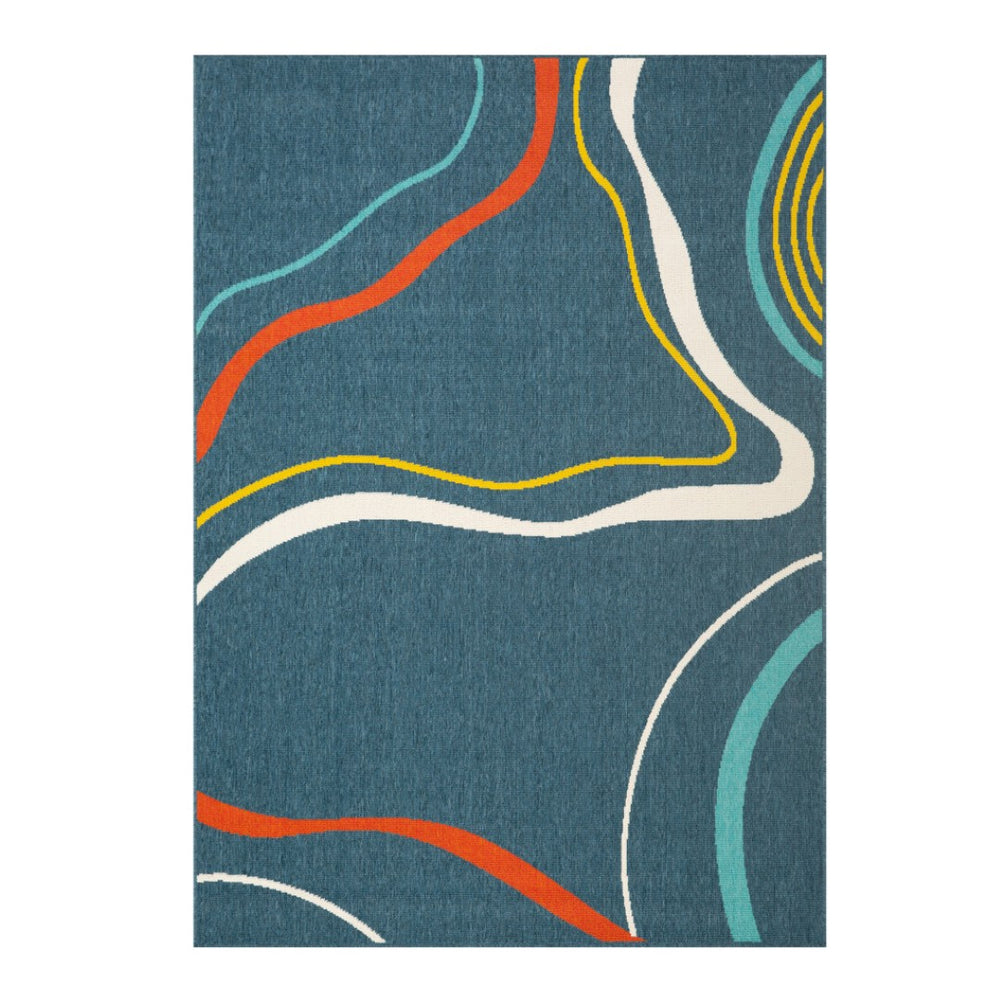 HomeRoots 5' Modern Abstract Area Rug in White, Blue & Red – Durable, Stylish, Perfect for High-Traffic Areas! 719078