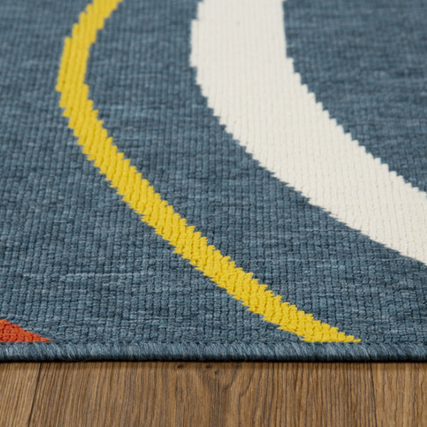 HomeRoots 5' Modern Abstract Area Rug in White, Blue & Red – Durable, Stylish, Perfect for High-Traffic Areas! 719078