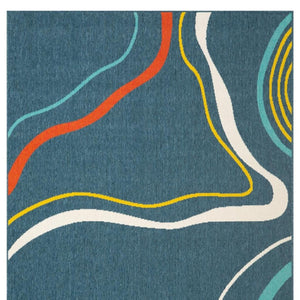 HomeRoots 5' Modern Abstract Area Rug in White, Blue & Red – Durable, Stylish, Perfect for High-Traffic Areas! 719078