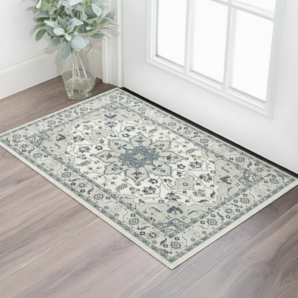 HomeRoots 6' X 9' Green and Ivory Floral Area Rug - Beautiful, Durable, Stain-Resistant Design for Homes 719088