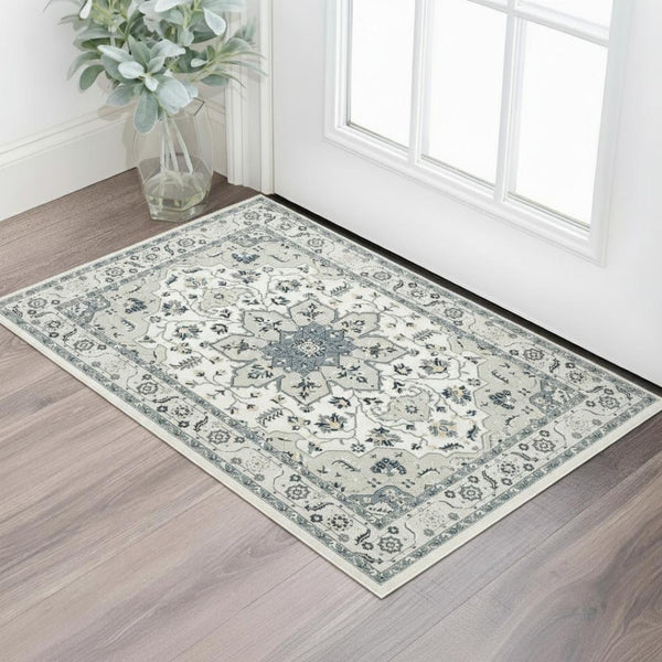 HomeRoots 6' X 9' Green and Ivory Floral Area Rug - Beautiful, Durable, Stain-Resistant Design for Homes 719088