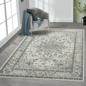 HomeRoots 6' X 9' Green and Ivory Floral Area Rug - Beautiful, Durable, Stain-Resistant Design for Homes 719088