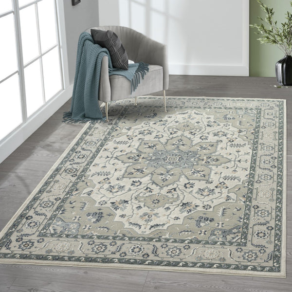 HomeRoots 6' X 9' Green and Ivory Floral Area Rug - Beautiful, Durable, Stain-Resistant Design for Homes 719088