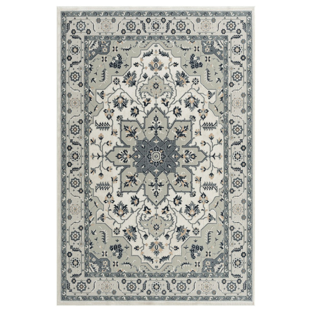 HomeRoots 6' X 9' Green and Ivory Floral Area Rug - Beautiful, Durable, Stain-Resistant Design for Homes 719088
