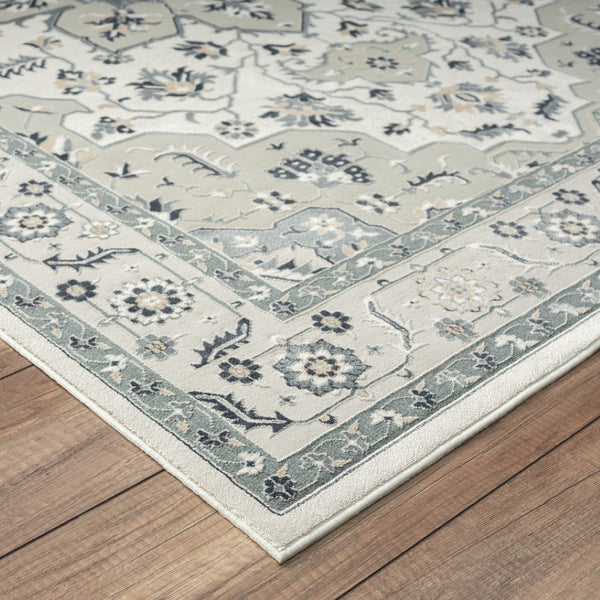 HomeRoots 6' X 9' Green and Ivory Floral Area Rug - Beautiful, Durable, Stain-Resistant Design for Homes 719088