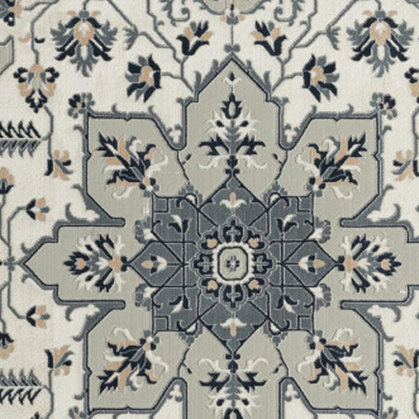 HomeRoots 6' X 9' Green and Ivory Floral Area Rug - Beautiful, Durable, Stain-Resistant Design for Homes 719088