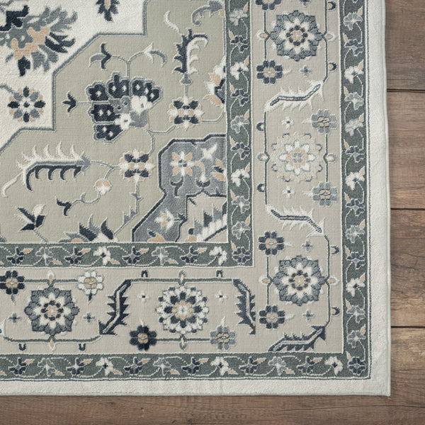 HomeRoots 6' X 9' Green and Ivory Floral Area Rug - Beautiful, Durable, Stain-Resistant Design for Homes 719088