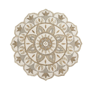 HomeRoots 5' Hand-Tufted Wool Medallion Round Rug in Soft Ivory and Beige – Artisan Crafted Comfort & Style 719091
