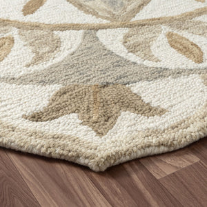 HomeRoots 5' Hand-Tufted Wool Medallion Round Rug in Soft Ivory and Beige – Artisan Crafted Comfort & Style 719091