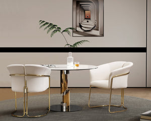 HomeRoots Taupe Boucle and Steel Dining Arm Chair - Contemporary Comfort with Elegant Gold-Finished Legs 719094