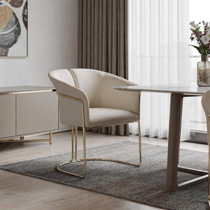 HomeRoots Taupe Boucle and Steel Dining Arm Chair - Contemporary Comfort with Elegant Gold-Finished Legs 719094