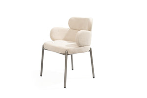 HomeRoots White Boucle Dining Arm Chair with Steel Legs – Modern Comfort & Stylish Versatility for Any Space 719095